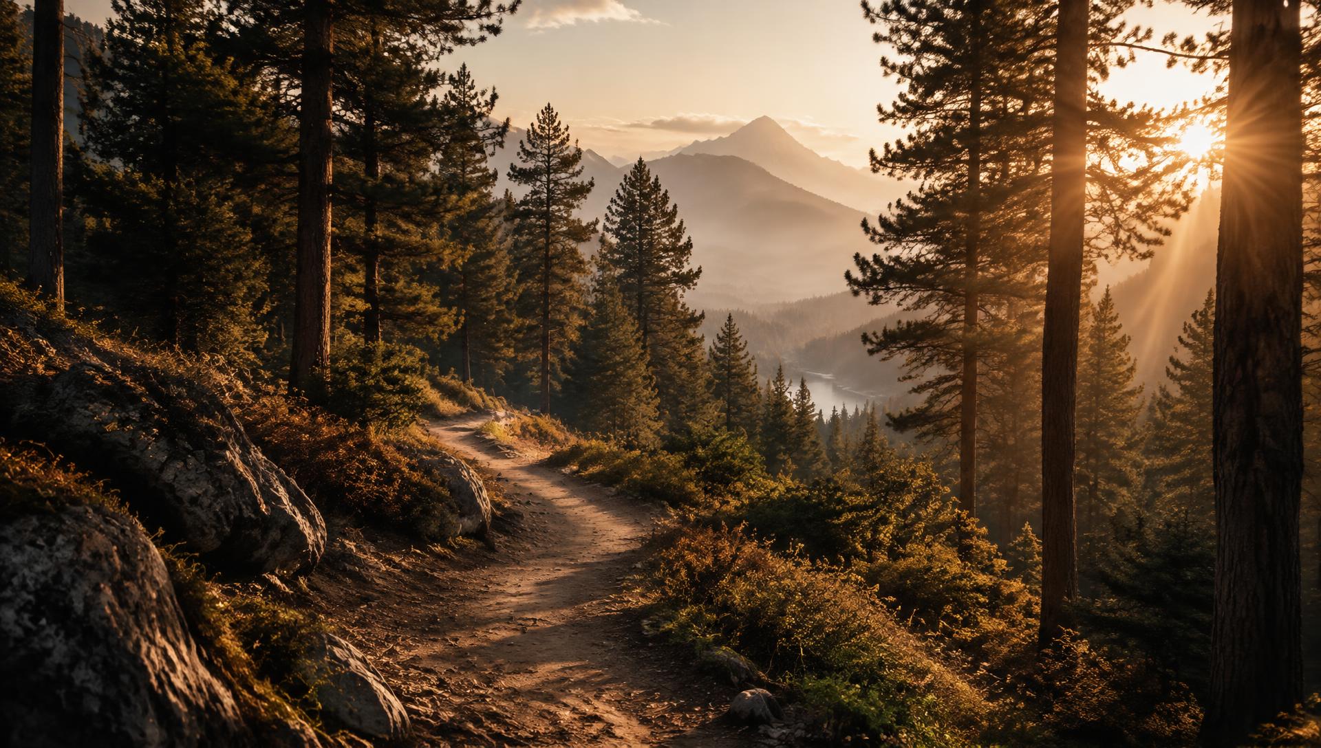 Forest trail at golden hour